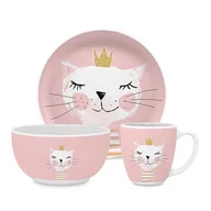 Bidony dla dzieci - Ppd 3-częściowy zestaw śniadaniowy "Happy Cat" w kolorze jasnoróżowym - miniaturka - grafika 1