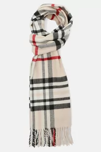 Szal Jasnobeżowy w Dużą Kratę Tartan Unisex - Apaszki i szaliki męskie - miniaturka - grafika 1