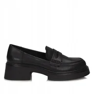 Półbuty damskie - Czarne mokasyny półbuty damskie S.Barski JC42-61 skóra - miniaturka - grafika 1