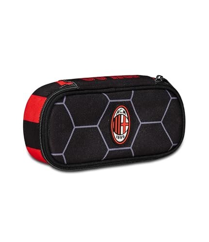 Seven Piórnik szkolny ROUND PLUS - A.C. MILAN Soccer - PATH OF VICTORY, czarny czerwony - piórnik szkolny z wewnętrznym organizerem, elastyczne szlufki - akcesoria do plecaka szkolnego - piórnik dla