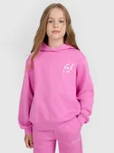 Bluzy dla dziewczynek - 4F Bluza dresowa nierozpinana z kapturem dziewczęca - różowa 140 (9-10 lat) - miniaturka - grafika 1