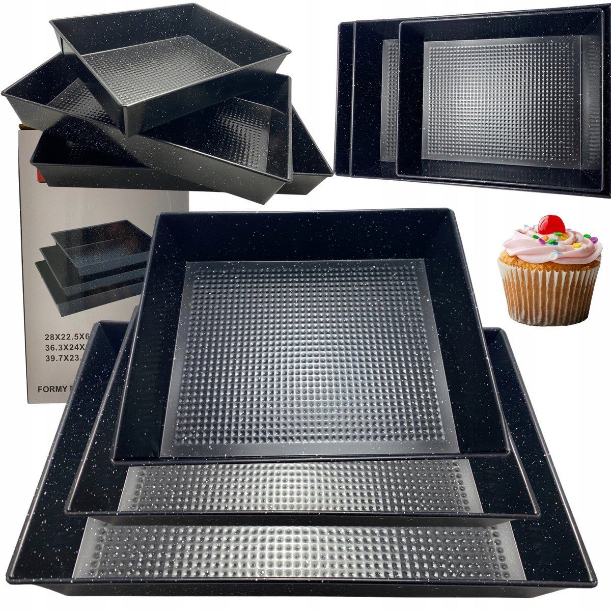 Zestaw form 3x forma do pieczenia tortownica blacha prostokątna