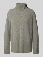 Swetry damskie - Sweter z dzianiny z wełny lana z golfem i bocznymi rozcięciami - miniaturka - grafika 1