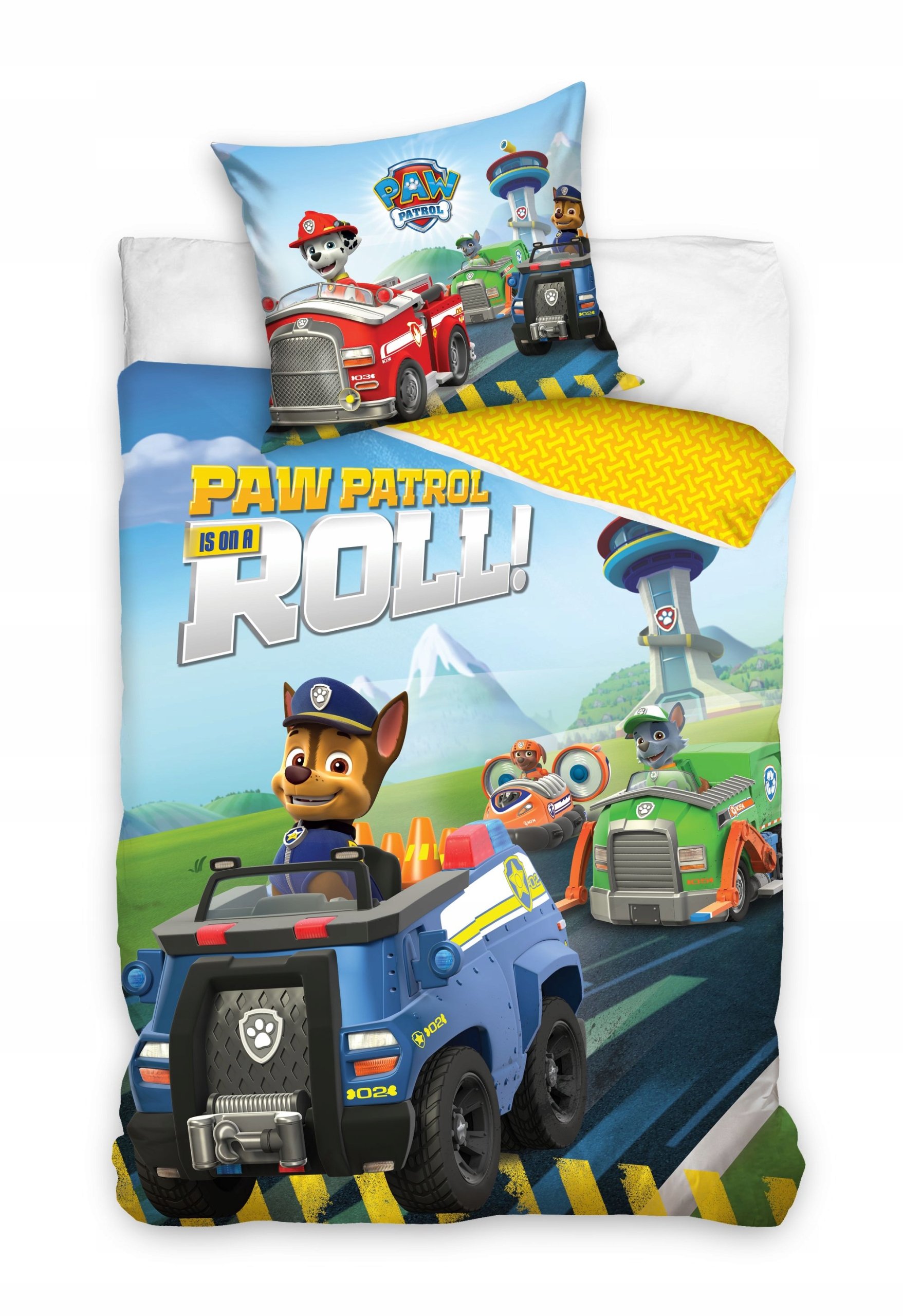 pościel bawełniana Psi Patrol 140x200 Paw Raider Sky Pojazdy