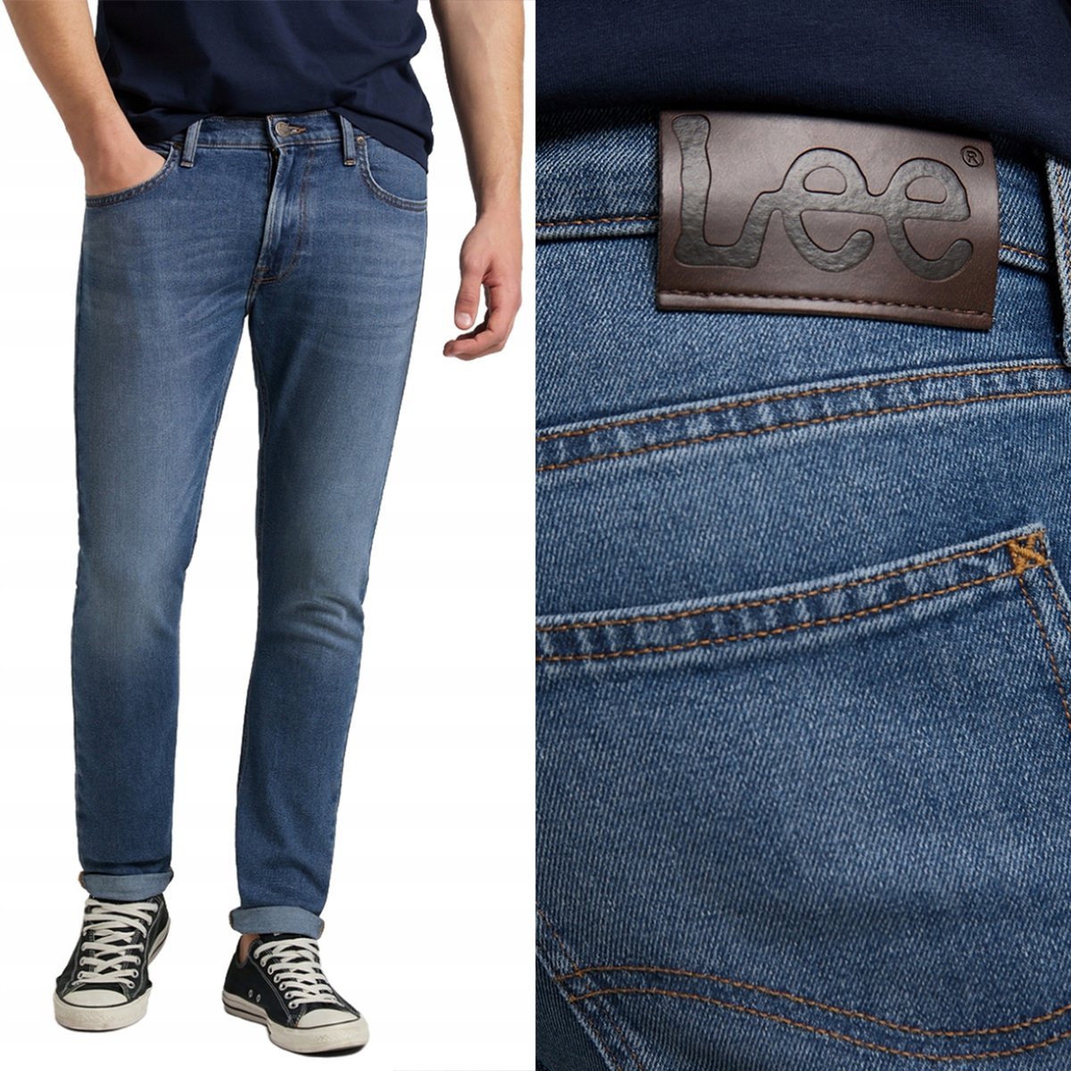 Lee LUKE SLIM Dark Worn mocno zwężane spodnie jeansowe W28 L32