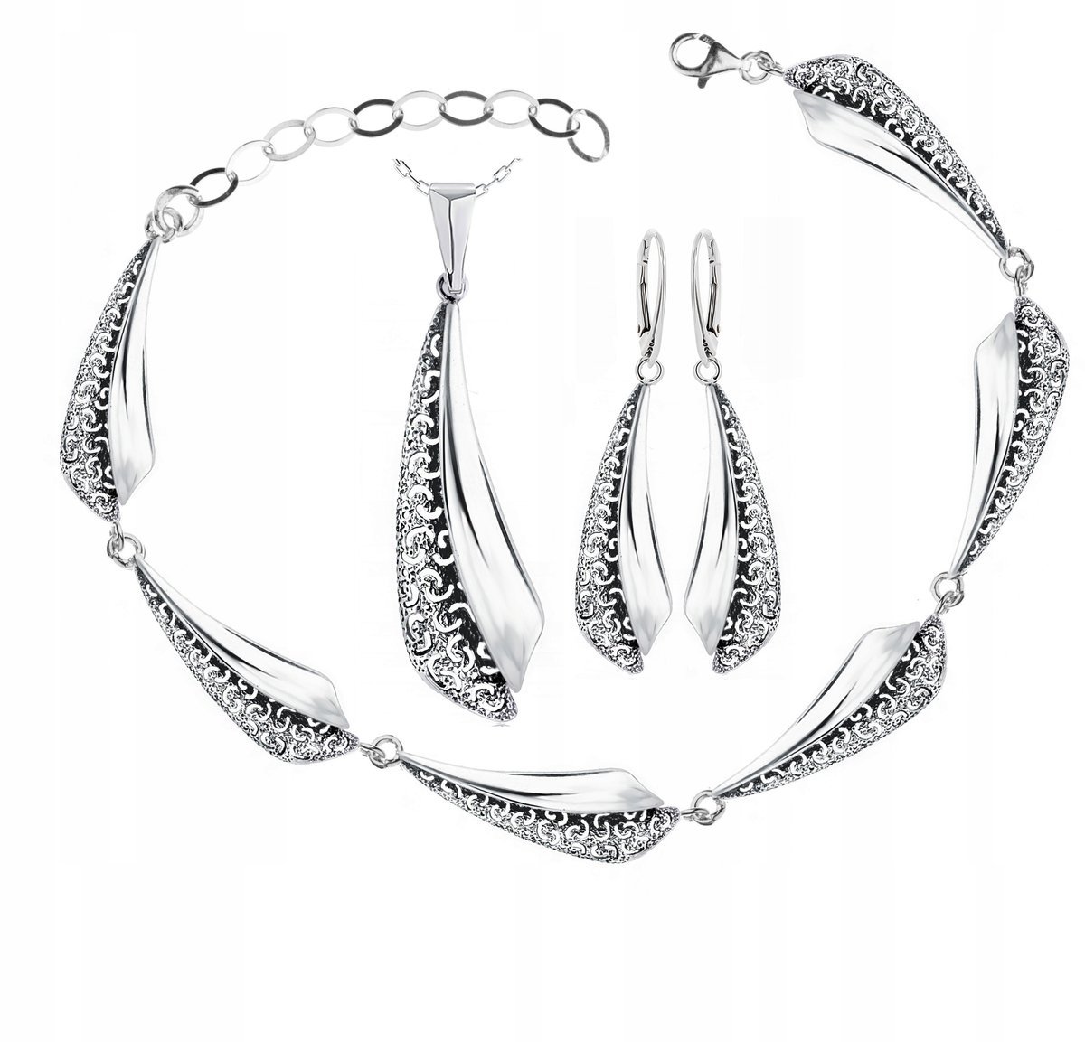 Komplet Srebrny Ażurowy Kolczyki Angielskie.Zapięc