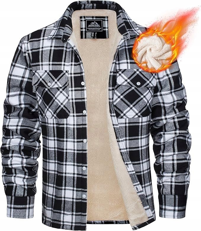 MĘSKA KOSZULA ZIMOWA ocieplana flanelowa krata polar casual rozm. M guziki