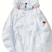 Inne - Męska kurtka z kapturem z nadrukiem astronautów i liter, rozpinana na zamek błyskawiczny, z ochroną przeciwsłoneczną, szybkoschnąca i oddychająca, do - miniaturka - grafika 1