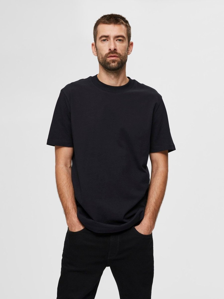 T-shirt męski selected 16077385 relaxcolman black czarny