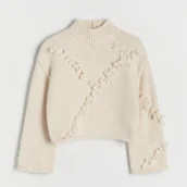 Swetry dla dziewczynek - Reserved - Sweter z frędzlami - Kremowy - miniaturka - grafika 1
