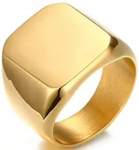 Złoty Sygnet Luksusowy Elegancki Minimalizm Prostokątny Stal Szlachetna - Pierścionki - miniaturka - grafika 1