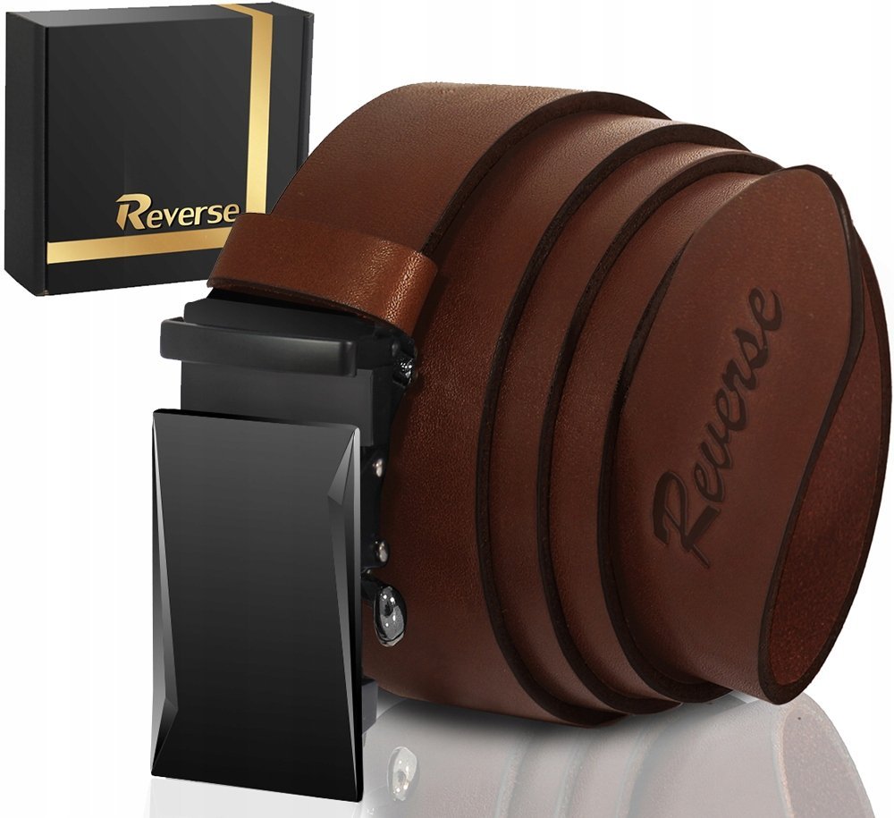 REVERSE PASEK SKÓRZANY MĘSKI DO SPODNI AUTOMAT BRĄZOWY SKÓRA NATURALNA 125