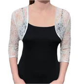 Marynarki i żakiety damskie - Bolerko koronkowe z rękawem 3/4 biały - Sara 46 - miniaturka - grafika 1