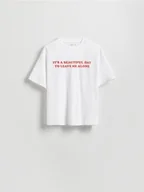Koszulki i topy damskie - Reserved - T-shirt z nadrukiem - biały - miniaturka - grafika 1
