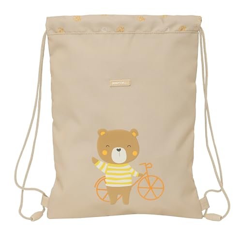 Safta PREESCOLAR OSITO Plecak z płaskim workiem, łatwy do czyszczenia, plecak dla dzieci w różnym wieku, wygodny i wszechstronny, jakość i wytrzymałość, 26 x 1 x 34 cm, beżowy, beż, Estándar, Casual