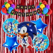 Balony i akcesoria - ZESTAW BALONÓW NA URODZINY Z KURTYNĄ SONIC 17SZT - miniaturka - grafika 1