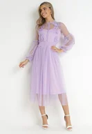 Sukienki - Fioletowa Rozkloszowana Sukienka Tiulową z Koronką Llaudia - miniaturka - grafika 1