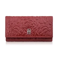 Portfele - PORTFEL DAMSKI SKÓRZANY DUŻY CZERWONY W KWIATY Z OCHRONĄ RFID PAOLO PERUZZI AL-14-RD - miniaturka - grafika 1