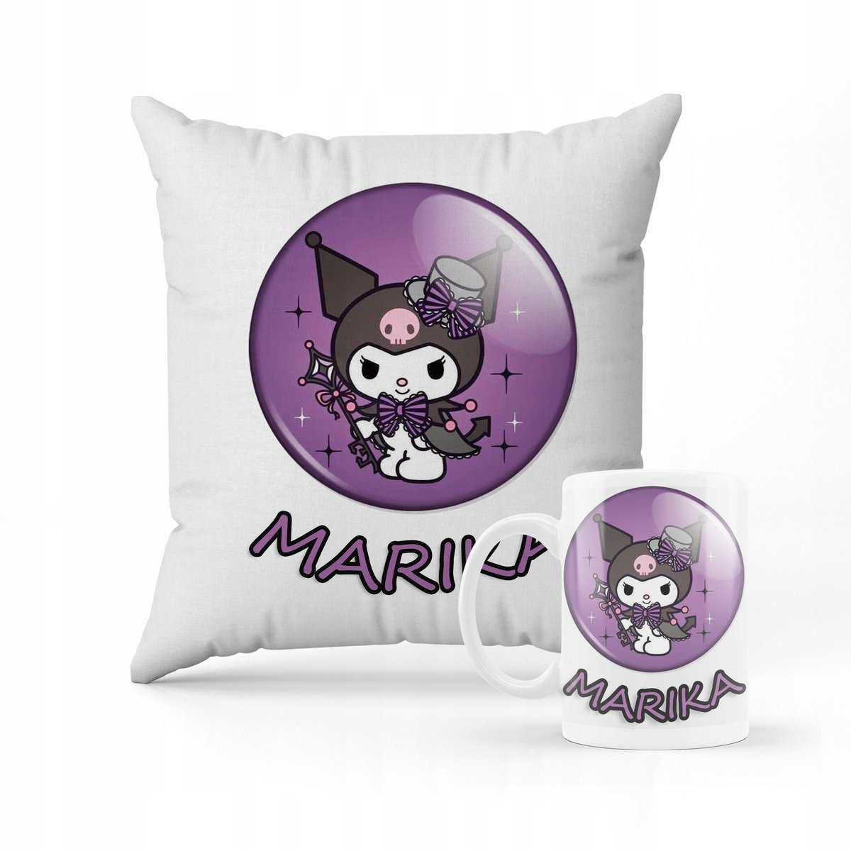 ZESTAW PODUSZKA + KUBEK PREZENT DLA DZIECKA KUROMI HELLO KITTY + IMIĘ #21