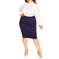 Spódnice - CITY CHIC Damska spódnica w rozmiarze plus midi, granatowy, 48-Plus - miniaturka - grafika 1