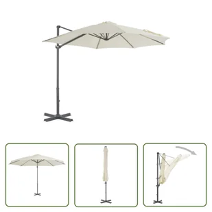 The Living Store Parasol wiszący z aluminiowym słupkiem - 300 cm - piaskowy - Parasol Wiszący - Parasole ogrodowe - miniaturka - grafika 1