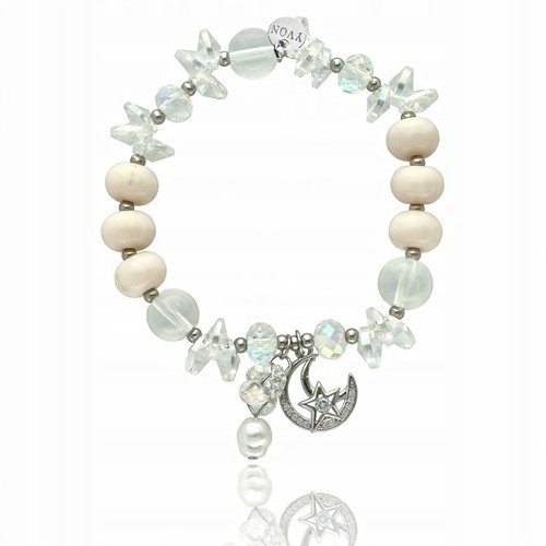 Bransoletka Koralikowa Z Ceramiki, Kryształu Górskiego, Cyrkonii Księżyc