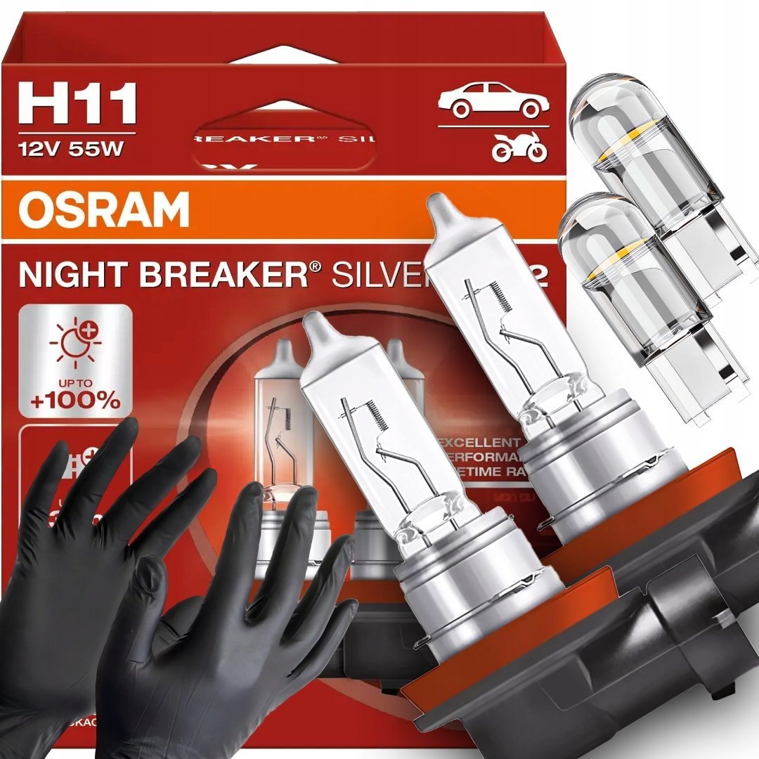 Żarówki Osram H11 Night Breaker Silver +100% W5W Led Clear Rękawiczki