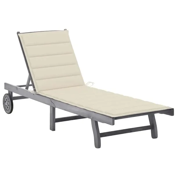 Leżak ogrodowy z drewna akacjowego, szary, 200 x 59/63 x 30/62/76/85 cm, p