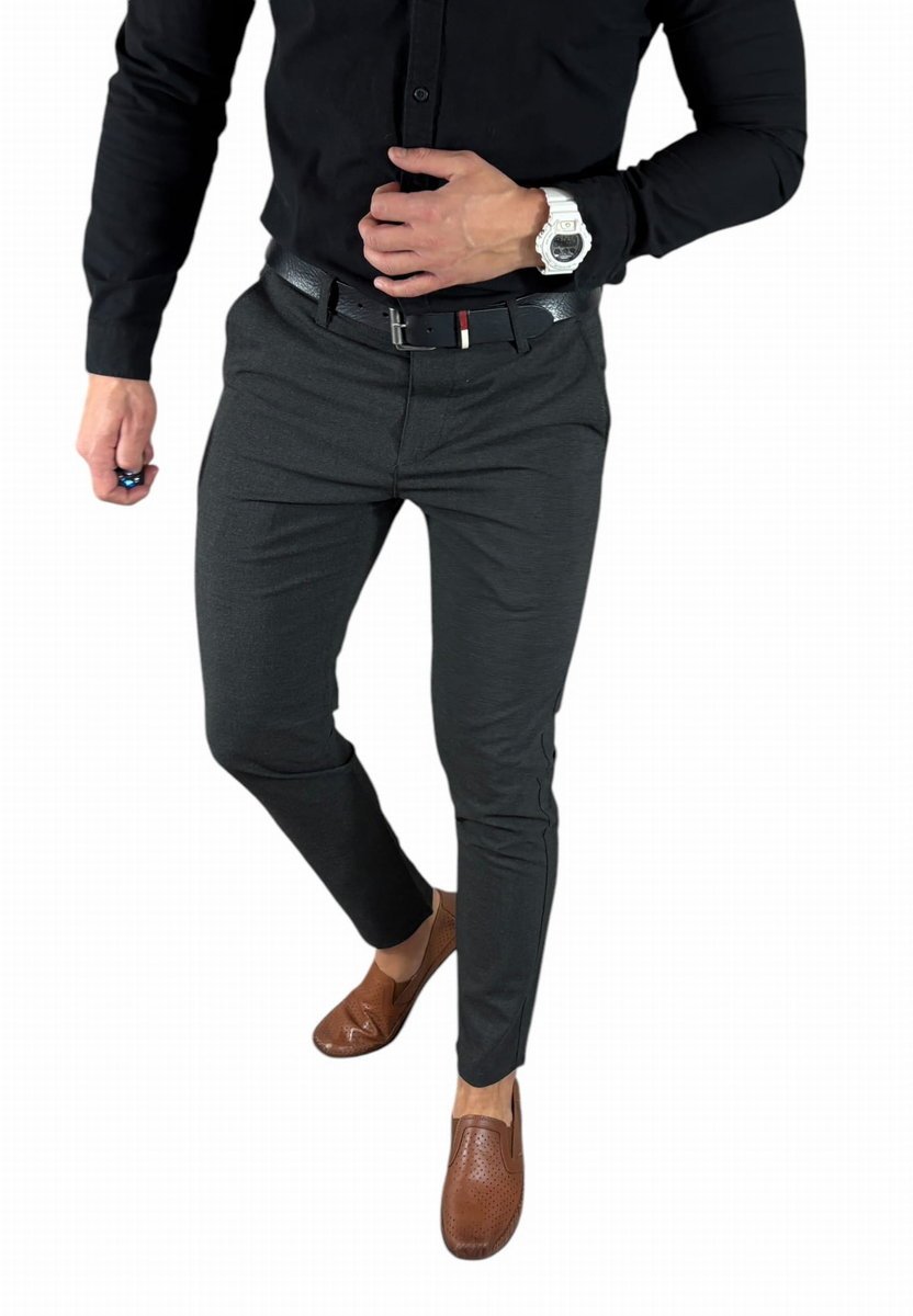 Spodnie wizytowe slim chino gładkie grafitowe/antracyt DJ012 W40