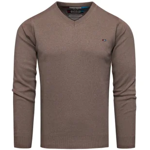 Sweter męski w serek brązowy Recea - Swetry męskie - miniaturka - grafika 1
