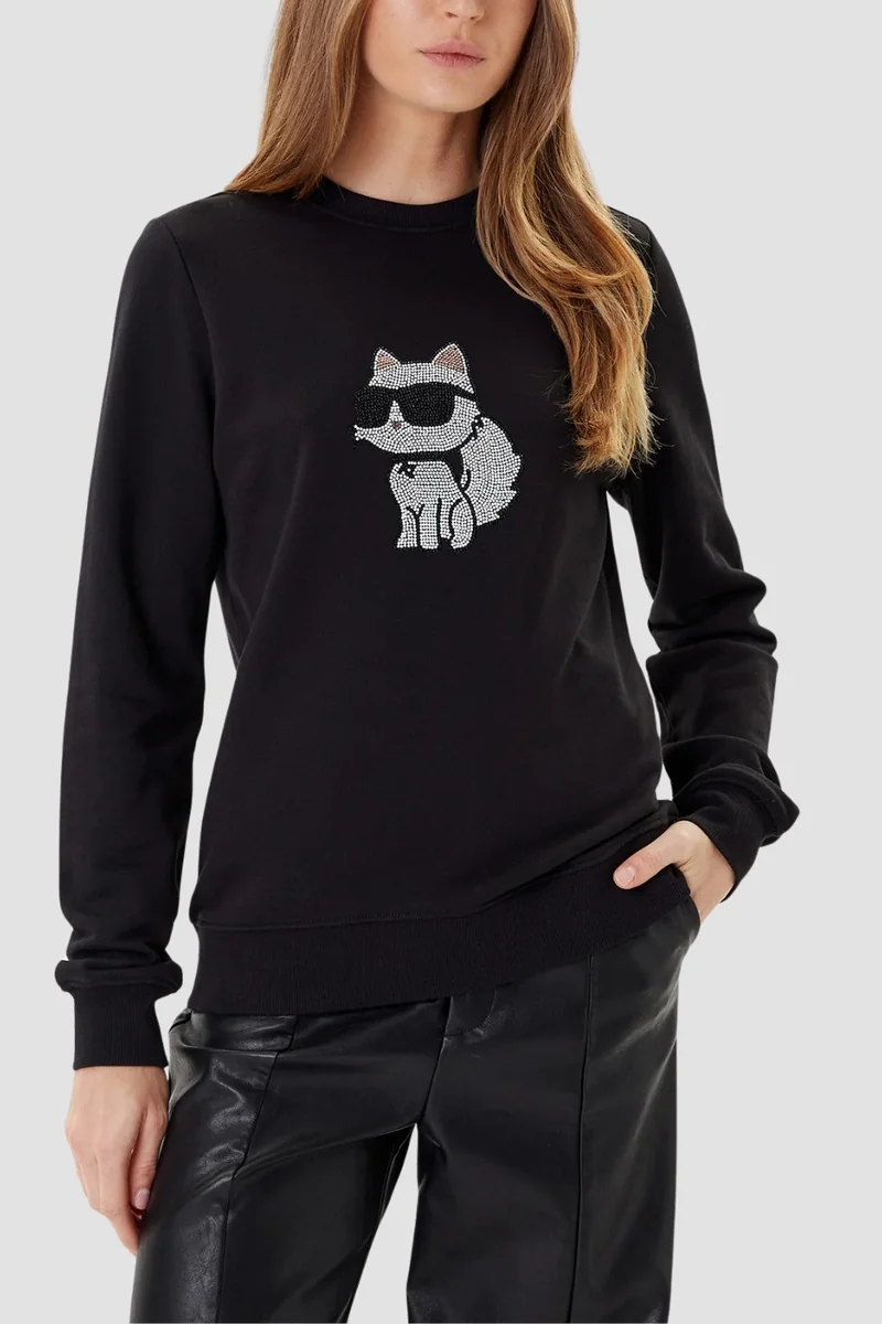 KARL LAGERFELD Bluza czarna damska z cyrkoniami Ikon RS S