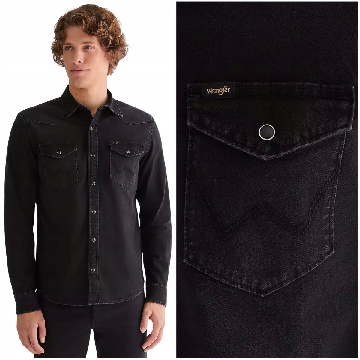 Wrangler WESTERN SHIRT Black REGULAR czarna koszula jeansowa zatrzaski XL