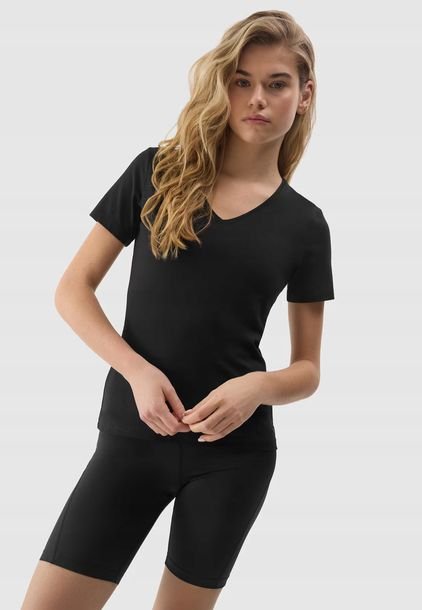 Koszulka Damska 4F Czarny T-shirt w serek Sportowy Bawełna Basic Modny L