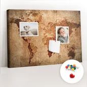 Tablice i flipcharty - Szkolna Tablica korkowa 60x40 cm, Kolorowe Pinezki, wzór Stara mapa świata - miniaturka - grafika 1