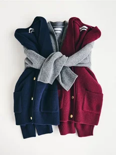 Reserved - Wełniany kardigan - bordowy - Swetry damskie - miniaturka - grafika 1