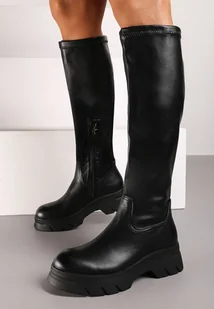Czarne Kozaki z Dopasowaną Cholewką i Grubą Podeszwą Eziena - Kozaki damskie - miniaturka - grafika 1