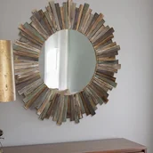 Lustra - Mucola lustro ścienne 90 CM okrągłe lustro do przedpokojuReplika acyjne lustro shabby brązowe drewno wiszące lustro drewniane rama kosmetyki lite drewno barokowy antyk - miniaturka - grafika 1