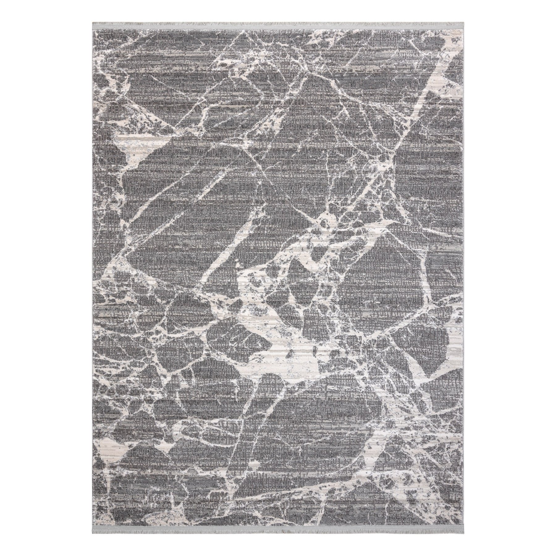 Dywan REBEC nowoczesny frędzle 51186B Marmur - dwa poziomy runa krem / szary 280x370 cm