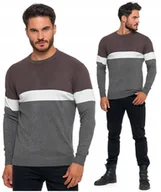 Swetry męskie - Sweter Męski Elegancki w Paski Okrągły Dekolt Klasyczny Wiskoza MORAJ - M - miniaturka - grafika 1