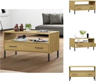 vidaXL Stolik kawowy OSLO z metalowymi nogami brązowy 85x50x45 cm lite drewno - Stoliki kawowe - Ławy i stoliki kawowe - miniaturka - grafika 1