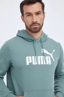 Bluzy męskie - Puma bluza męska kolor zielony z kapturem z nadrukiem - grafika 1