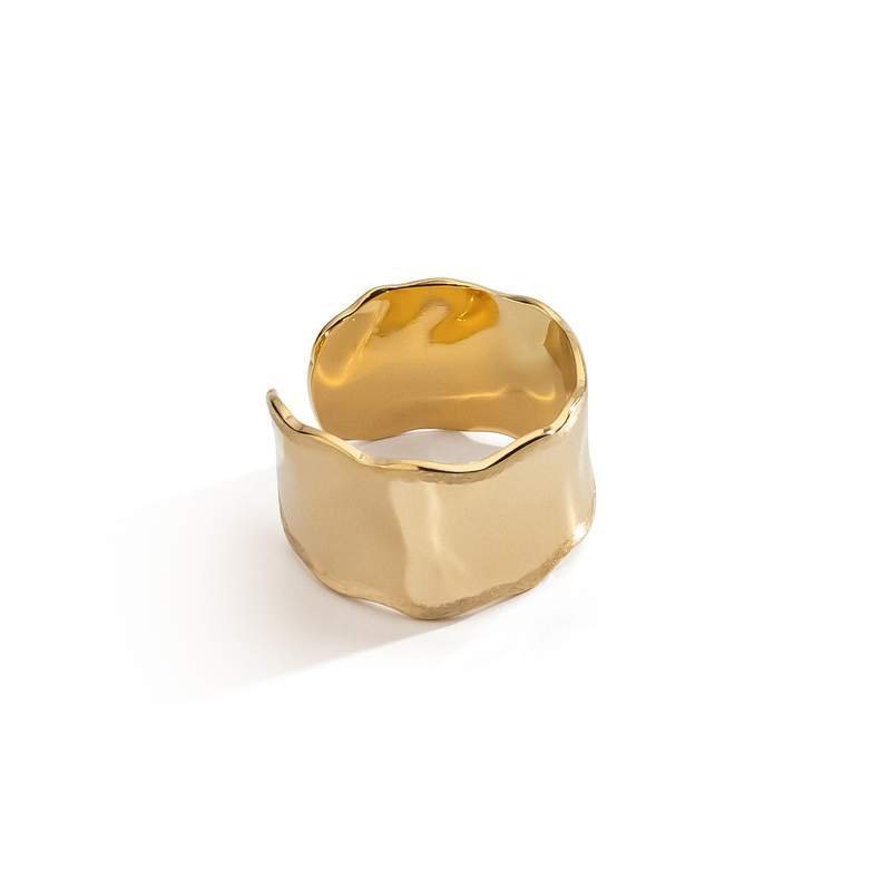 Szeroki pierścionek z gniecionej blachy, srebro 925 : Rozmiar pierścionka - Uniwersalnego - S - (min. 11 - Φ16,00 MM / max. 15 - Φ17,33 MM), Srebro ..