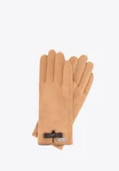 Rękawiczki - Damskie rękawiczki z małą kokardą jasny brąz - miniaturka - grafika 1