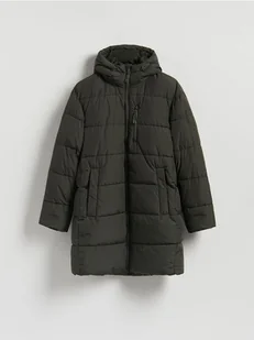 Reserved - Pikowany płaszcz z kapturem - ciemnozielony - Kurtki męskie - miniaturka - grafika 1