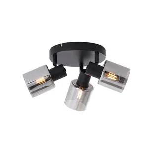 QAZQA Nowoczesna lampa sufitowa czarna z okrągłymi kloszami ze szkła dymionego, 3-punktowa - Cilin - Lampy sufitowe - miniaturka - grafika 1