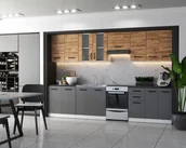 Meble kuchenne - Meble Kuchenne Kuchnia Zestaw Szafki Blat Jola 3,2M Grafit Dąb Wotan - miniaturka - grafika 1