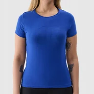 Koszulki i topy damskie - Koszulka Damska 4F Niebieski T-shirt Sportowy Slim Fit Bawełna Duże Logo M - miniaturka - grafika 1