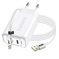 Ładowarki do telefonów - Ładowarka ścienna USB – USB-C 20W PD Q 3.0 z kablem Lightning Akashi White - miniaturka - grafika 1