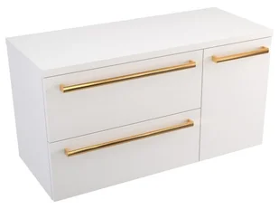 Szafka Wisząca Z Blatem ATH 90 cm D Lewa - Biały Mat - Uchwyty Złote Polerowane - Szafki łazienkowe - miniaturka - grafika 1