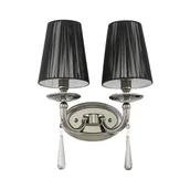 Lampy ścienne - FABIONE W2 elegancki kinkiet czarny chrom czarny abażur zawieszka kryształowa 2xE14 - miniaturka - grafika 1